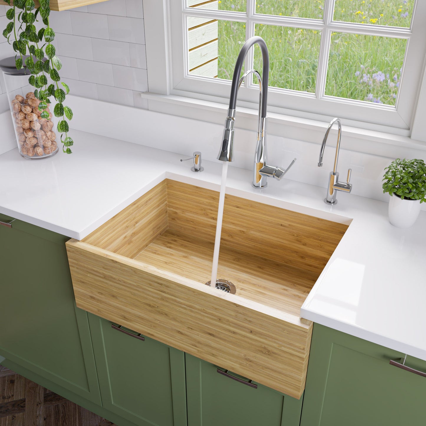 ALFI brand  AB3021 30" Single Bowl Bamboo Kitchen Farm Sink