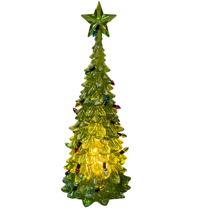 8 Inch Lighted Acrylic Christmas Tree - Green