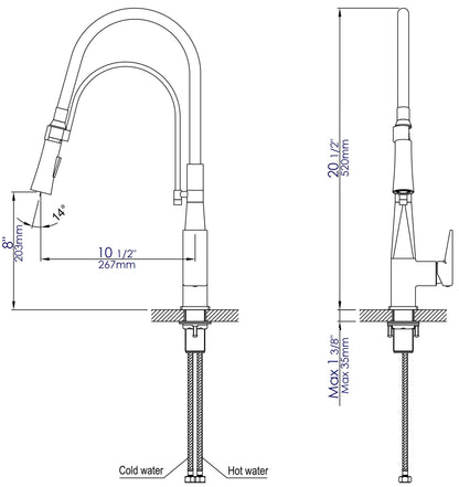 ALFI brand ABKF3023 Square Kitchen Faucet with Black Rubber Stem