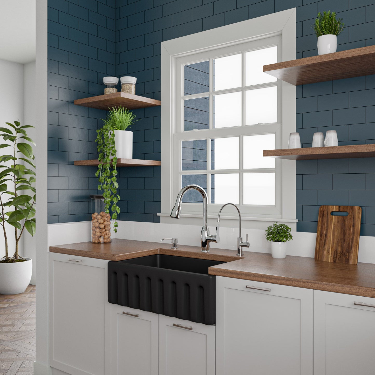 ALFI brand AB3018HS Reversible Smooth / Fluted Single Bowl Fireclay Farm Sink