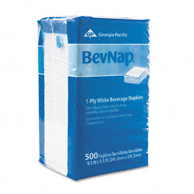 Georgia Pacific 96019 Beverage Napkins- Single-Ply- 9-1/2 x 9-1/2- Whi