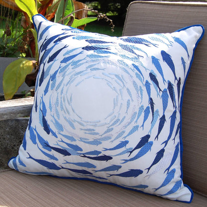 Azure Fish School Indoor/Outdoor Throw Pillow