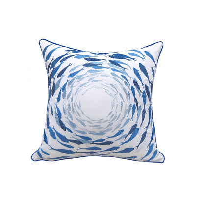 Azure Fish School Indoor/Outdoor Throw Pillow