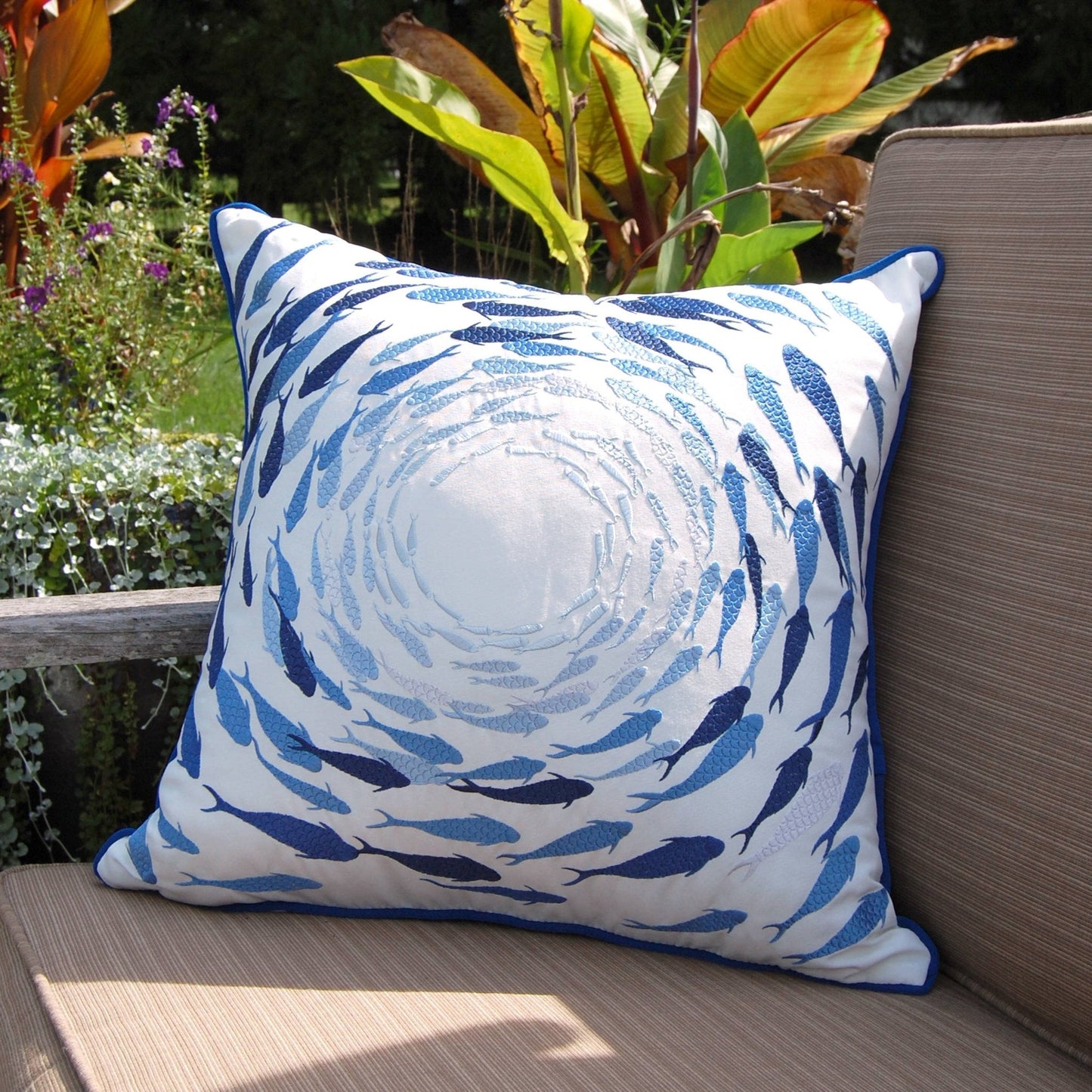 Azure Fish School Indoor/Outdoor Throw Pillow