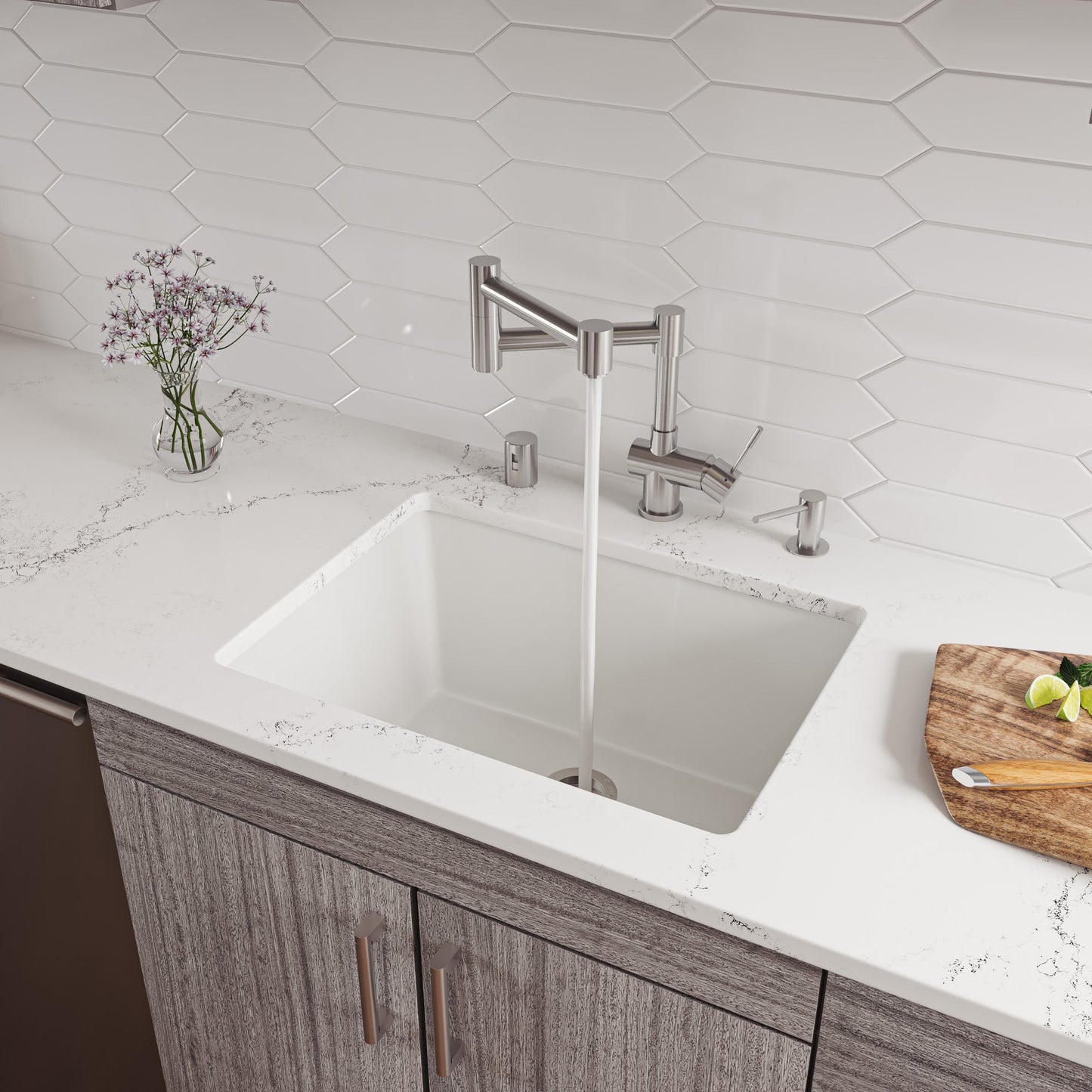 ALFI brand AB2418UD 24" x 18" Fireclay Undermount / Drop In Fireclay Kitchen Sink