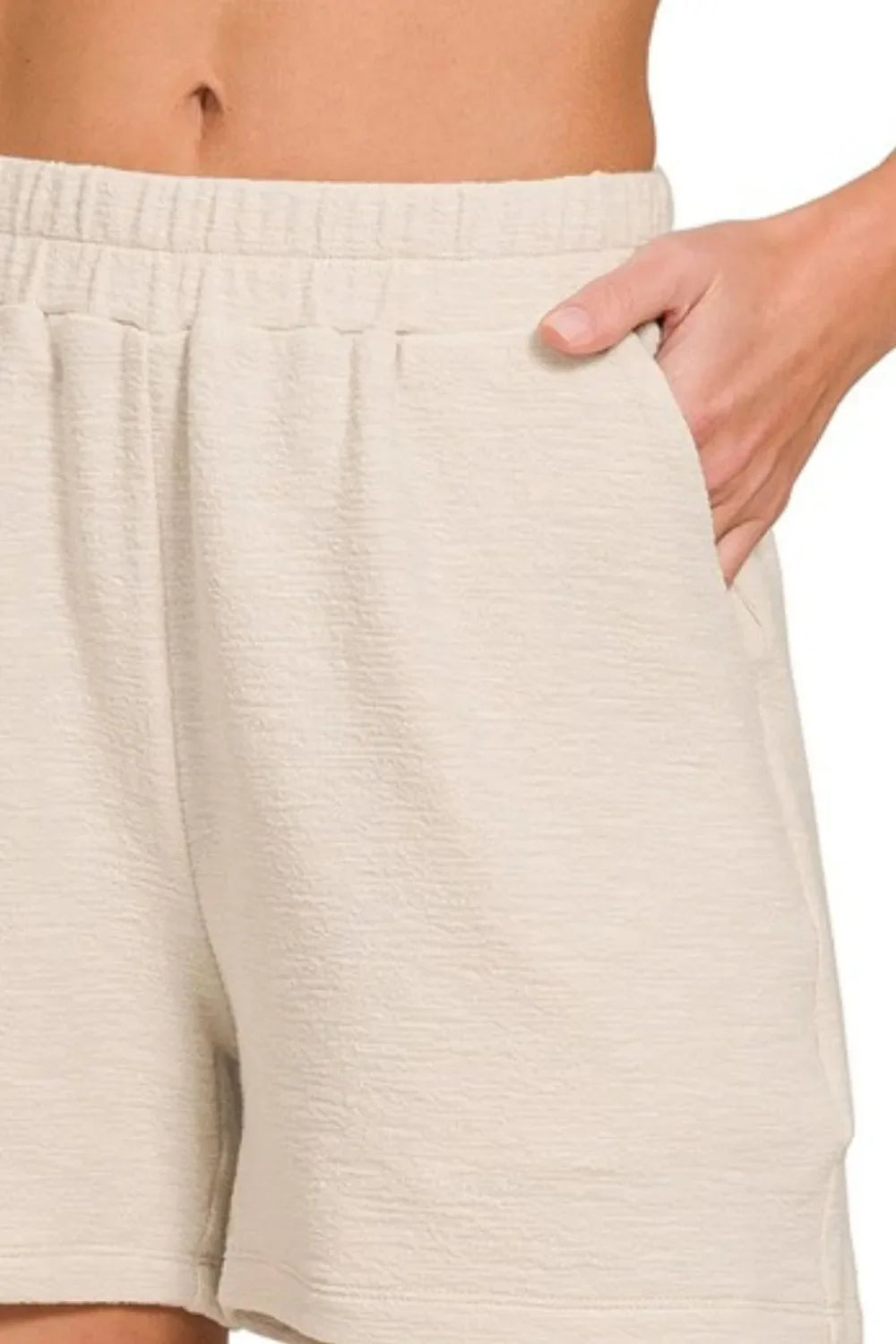Zenana Cotton Slub Short Pants in Beige