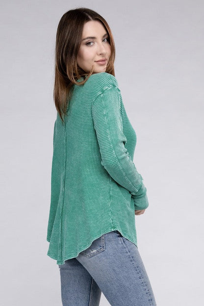 ZENANA Washed Baby Waffle Long Sleeve Top