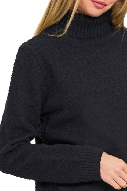 Zenana Turtle-neck Long Sleeve Sweater in Black