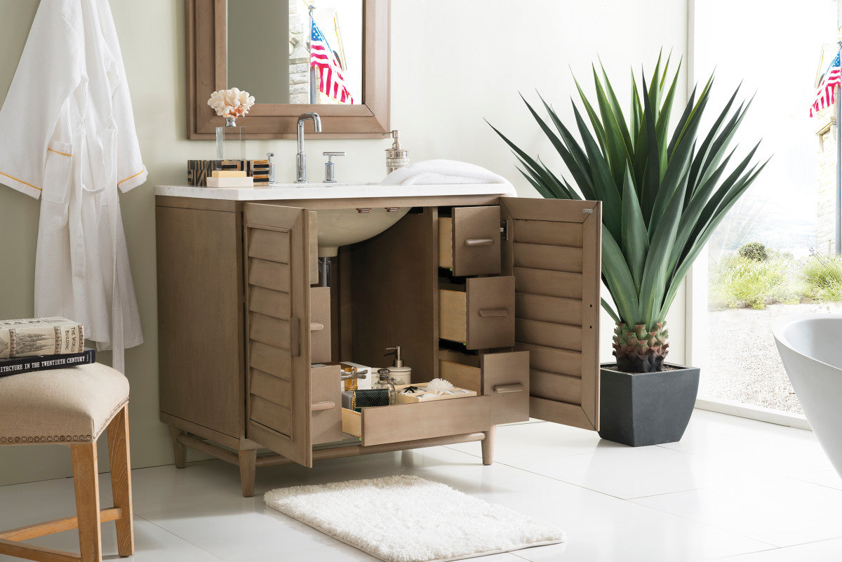 Portland 36" Single Vanity Cabinet, Whitewashed Walnut