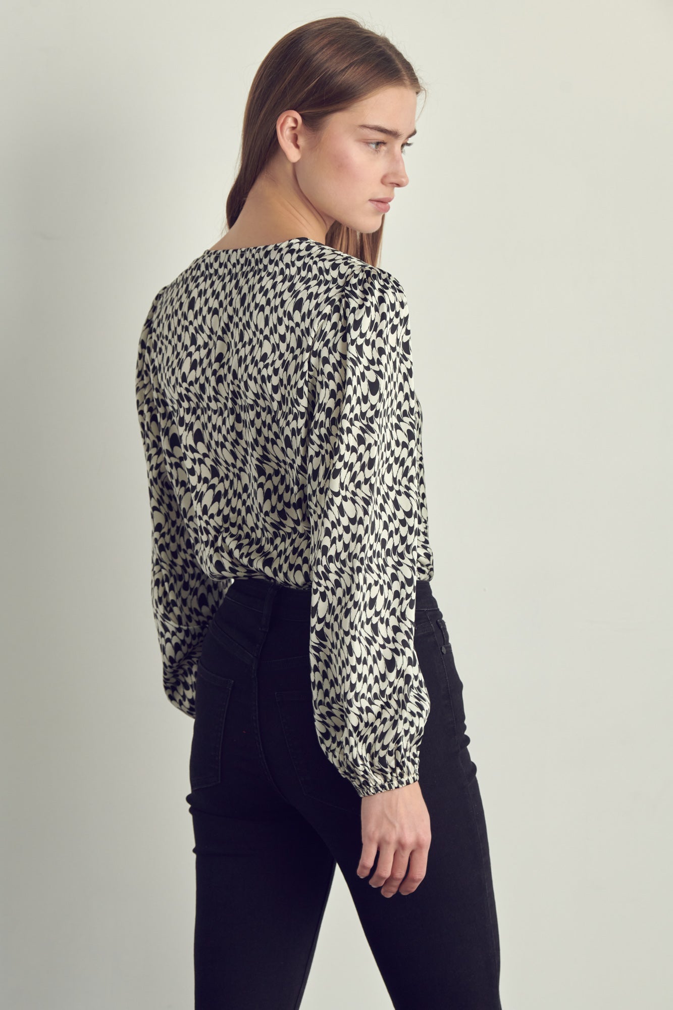 Women's V-Neck Abstract Print Blouse with Long Sleeves | Apparel | Kitchen + Metal