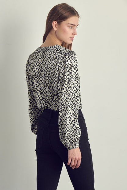 Women's V-Neck Abstract Print Blouse with Long Sleeves | Apparel | Kitchen + Metal