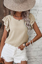 Aqua Ruffle Sleeve Blouse - Clearly Aqua Solid Color Crinkled Top