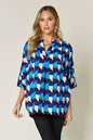 Geometric Notched Sleeve Blouse - Versatile Top | Femstylo