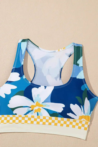 Green Floral Print Racerback High Waist Bikini Swimwear