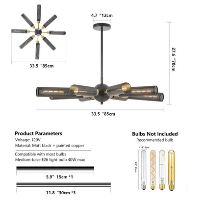 Modern Industrial Sputnik Chandelier, 8-Light Black and Gold Metal | Kitchen [Metal] | Kitchen + Metal
