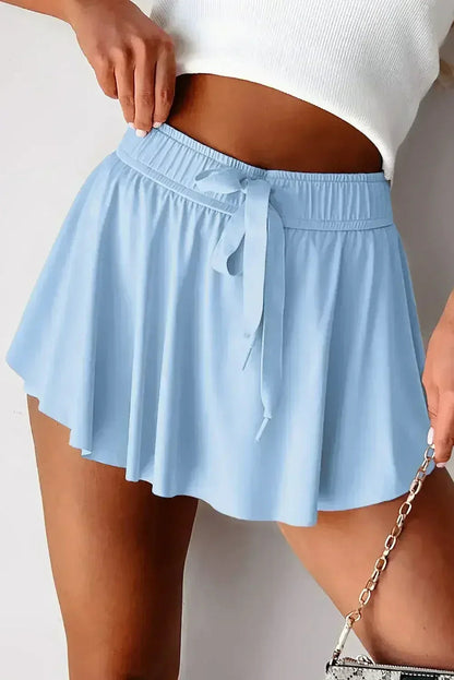 Light Green Drawstring High Waist Lined Tennis Skort