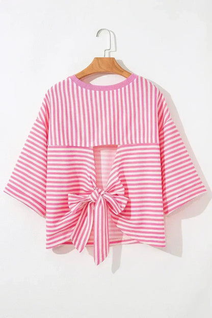 Black Stripe Bowknot Backless T-Shirt