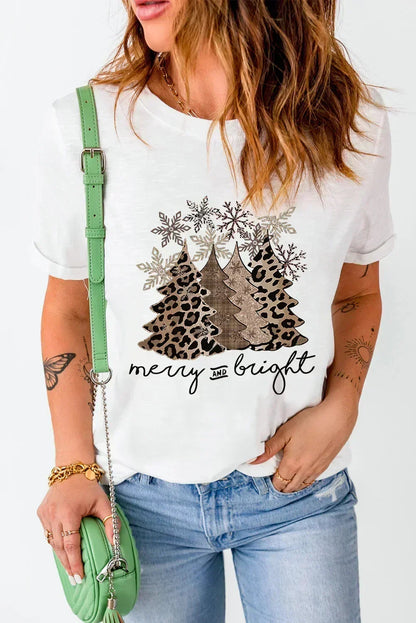 White Leopard Christmas Tree Graphic Tee – Festive & Fierce Crewneck