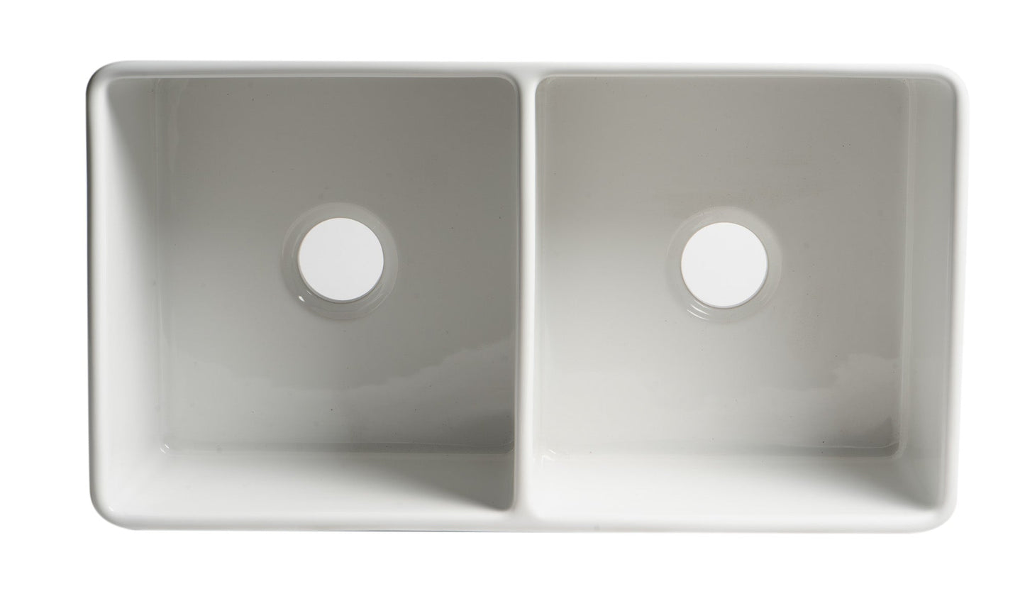 ALFI brand ABF3318D Smooth Apron 33" x 18" Double Bowl Fireclay Farm Sink