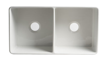 ALFI brand ABF3318D Smooth Apron 33" x 18" Double Bowl Fireclay Farm Sink