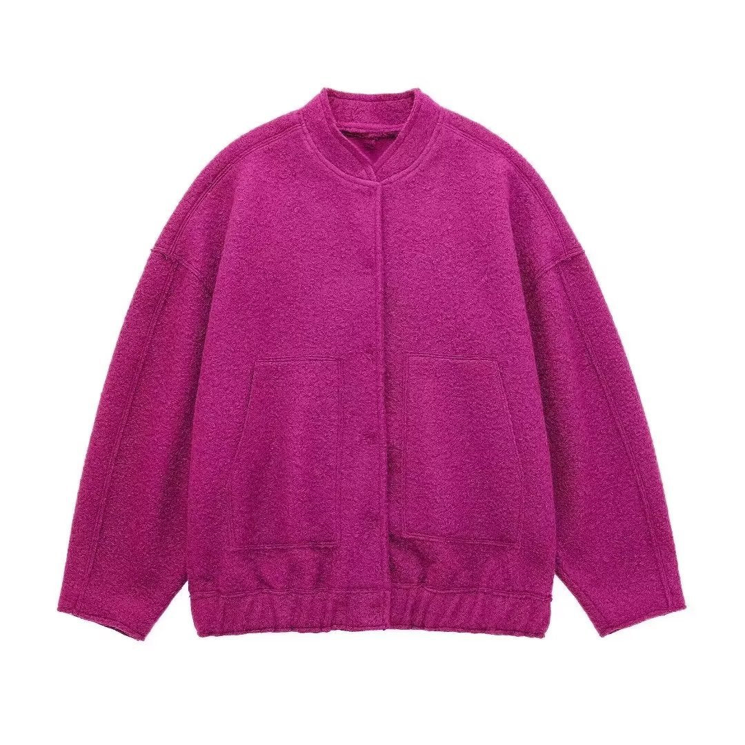 Women's Pocket Loose Bomber Jacket Coat