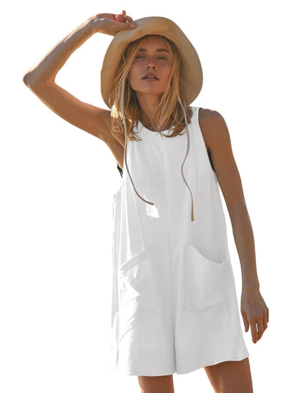 Women's Sleeveless Loose Romper – Casual Coverup Summer Overalls with Pockets