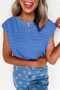 Black Stripe Ribbed Cap Sleeve Round Neck T Shirt