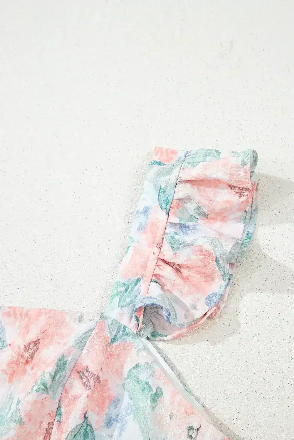 Pink Floral Print Square Neck Backless Dress with Slit