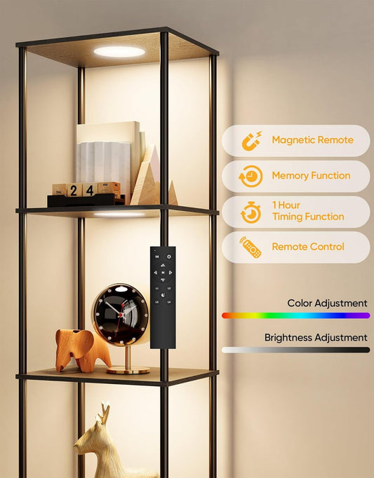 Display Shelf with RGBW Light, Color Changing Curio Cabinet Floor Lamp | Kitchen + Metal