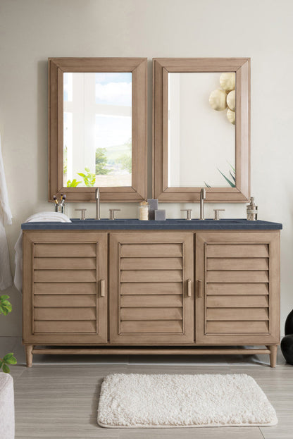 Portland 60" Double Vanity Cabinet, Whitewashed Walnut