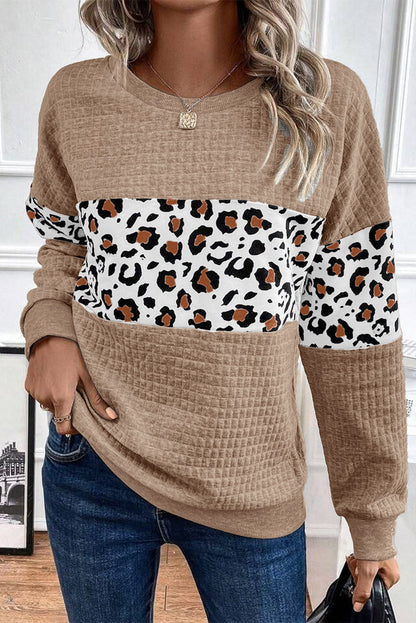 Parchment Leopard Quilted Patchwork Pullover women's r Sweatshirt
