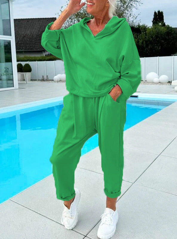 Solid Color Women's Sweatsuit Two-piece Hooded Set