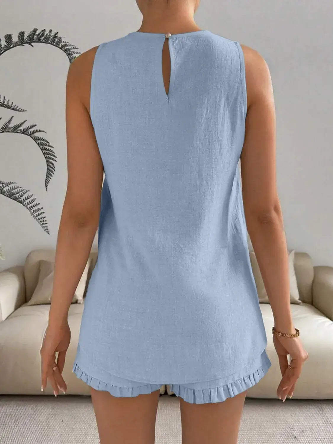 Lace Detail Round Neck Shorts Set for Women