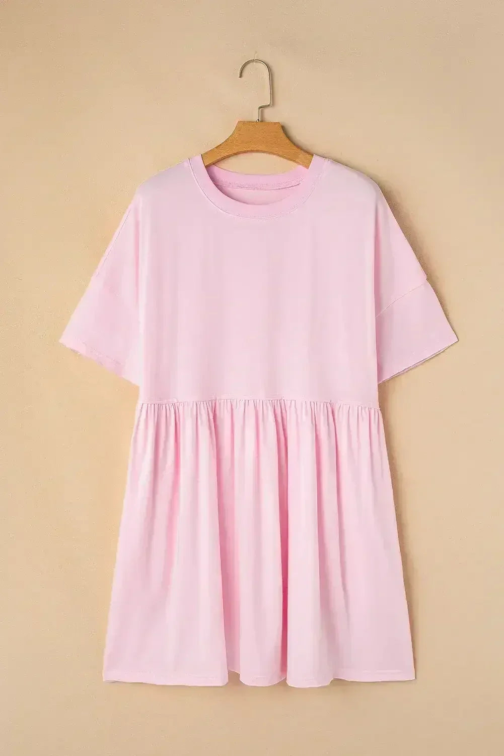 Sky Blue Solid Color Pocket Raw Edge Babydoll Dress