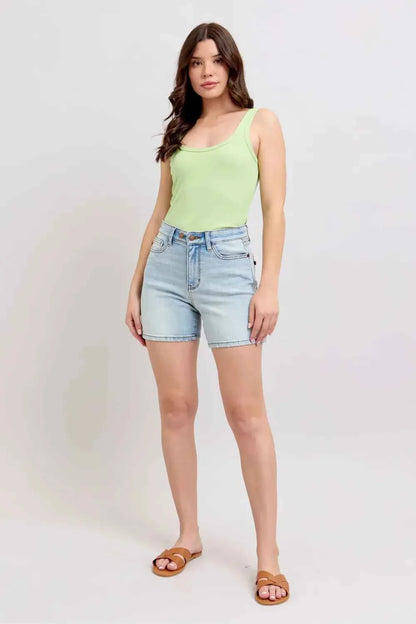 Judy Blue Plus Size Denim Shorts with Pockets - Full Size 2 Button Design