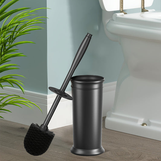 Black Toilet Bowl Brush Set with Long Handle and Holder
