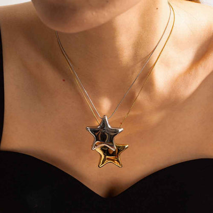 18K Gold-plated Star Necklace Jewelry - Stainless Steel Five-pointed Star Design