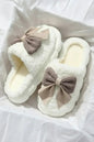 White Contrast Bowknot Applique Plush Winter Slippers