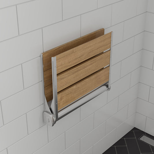 ALFI brand  ABS17 17" Folding Teak Wood Shower Seat Bench with Backrest