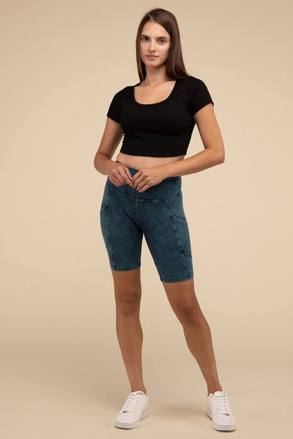 ZENANA Mineral Wash Wide Waistband Pocket Leggings