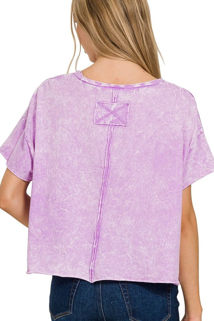 Zenana Washed Crew Neck Short Sleeve Crop Box Tee