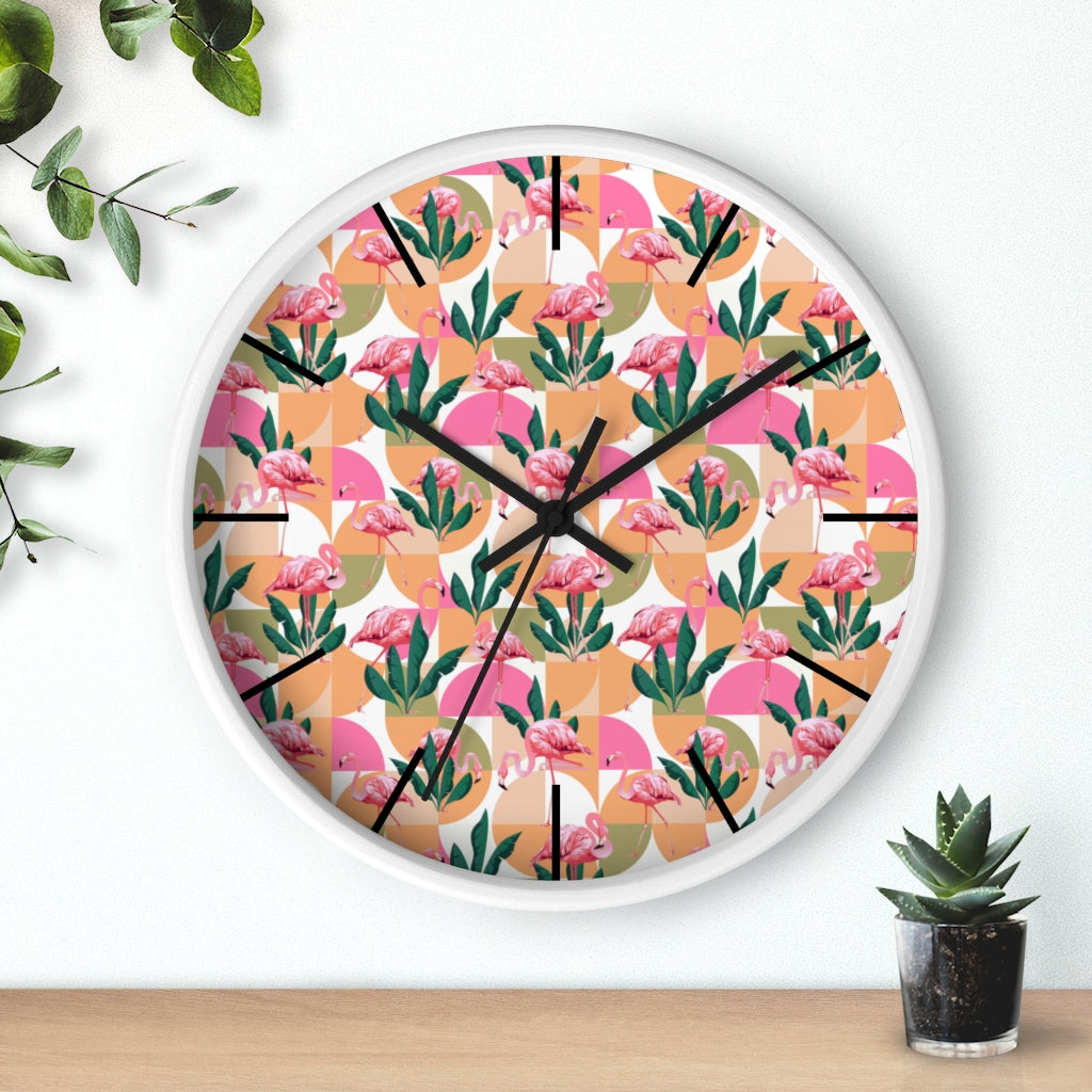 2882Time™ Retro Pink Flamingo Geometric Clock