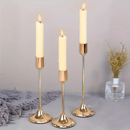 Elegant 3Piece Metal Candle Holders Gold  Rose Gold Finish
