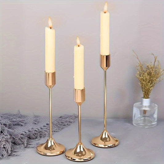 Elegant 3Piece Metal Candle Holders Gold  Rose Gold Finish