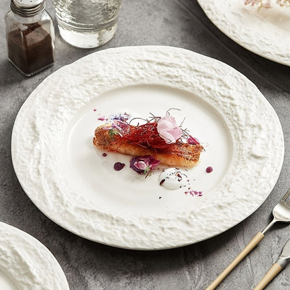 Elegant European Ceramic Dinner Plate with Relief Pattern