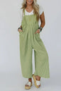 Green Gingham Wide Leg Pockets Loose Overall