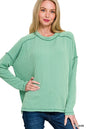 Zenana Exposed Seam Long Sleeve Corded Rib Knit Top in Jade