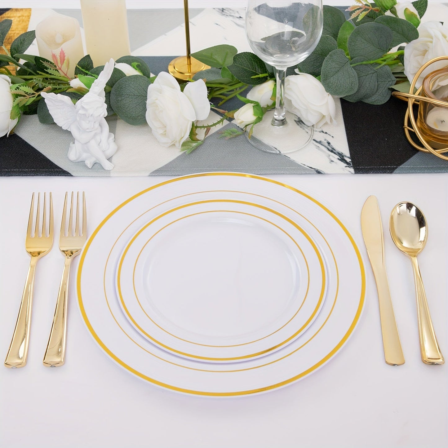 Elegant 50Piece Gold Dinnerware Set for Weddings  Parties