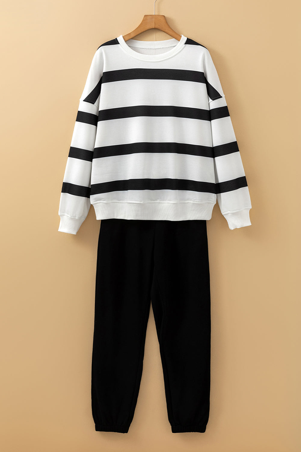 Light French Beige Striped Pullover and Joggers Set for Effortless Style