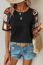 Geometric Round Neck Short Sleeve Blouse | Femstylo